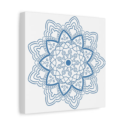 Handcrafted steel blue mandala design wall art on stretched matte canvas