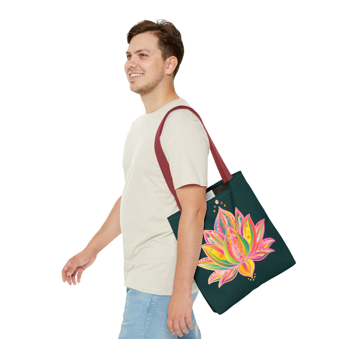 Colorful Mandala Lotus Tote Bag with intricate floral and geometric designs