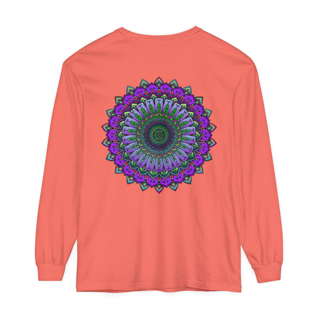 Intricate Mandala Unisex Long Sleeve T-Shirt featuring colorful mandala design on comfortable cotton fabric