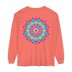 Vibrant and intricate mandala design on a unisex long sleeve t-shirt