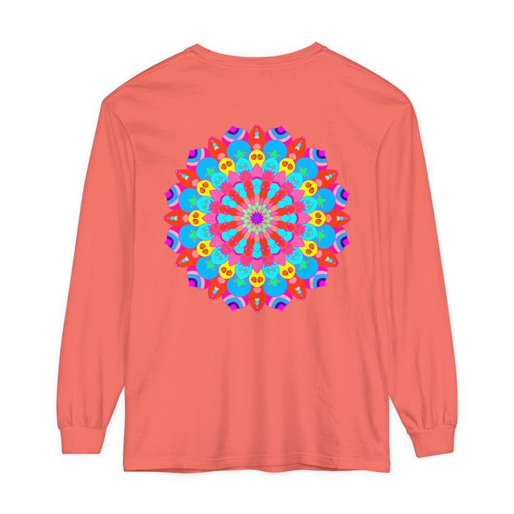 Vibrant and intricate mandala design on a unisex long sleeve t-shirt