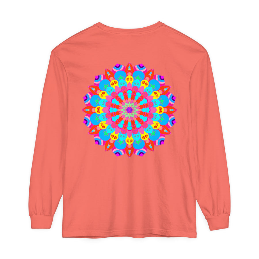 Vibrant and intricate mandala design on a unisex long sleeve t-shirt
