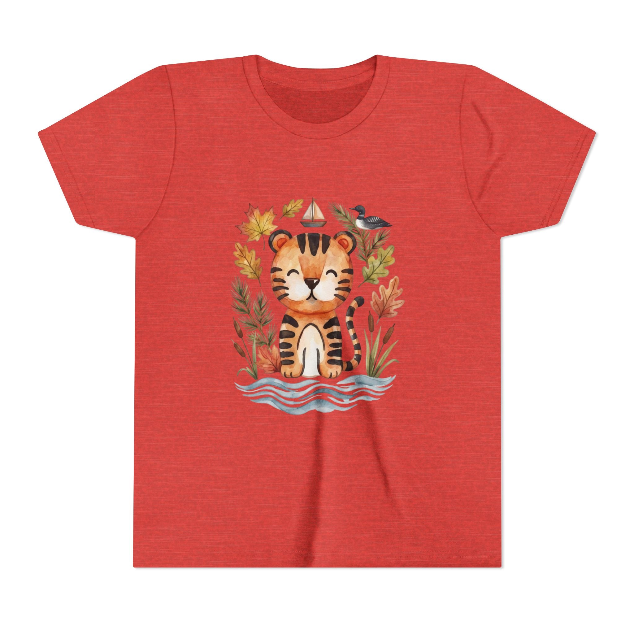 Kids Tiger Lake Ontario Tee — Watercolor Autumn Sailboat & Leaves Youth Short Sleeve Tee