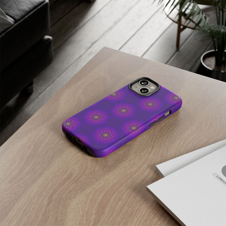 Intricate Purple Floral iPhone Case with Bold Mandala Design