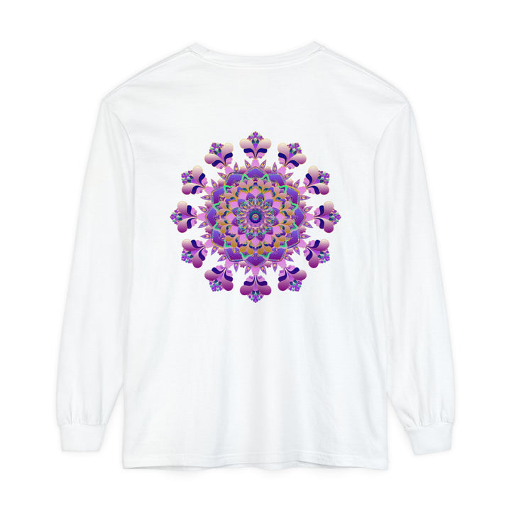 Intricate mandala design long sleeve t-shirt in vibrant colors for all genders