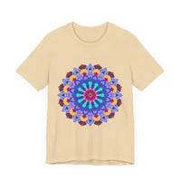 A vibrant mandala tee featuring colorful spiritual art in a unique and eye-catching design