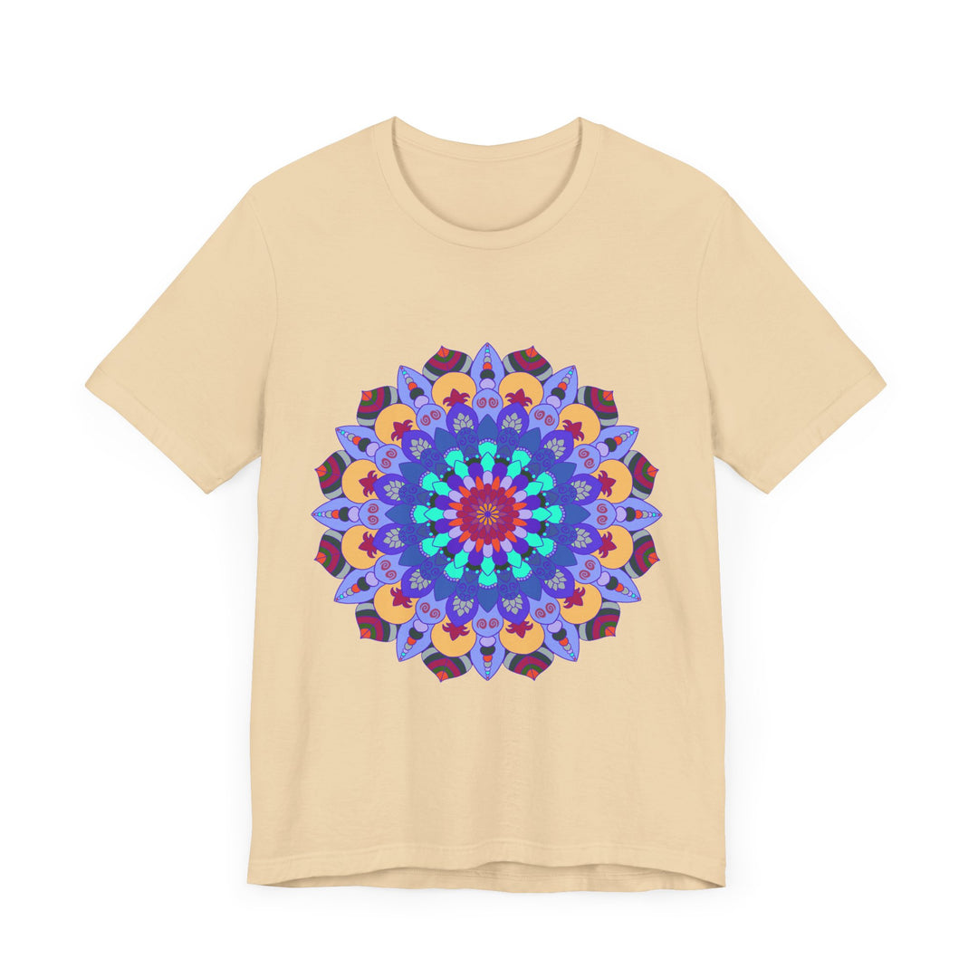 A vibrant mandala tee featuring colorful spiritual art in a unique and eye-catching design