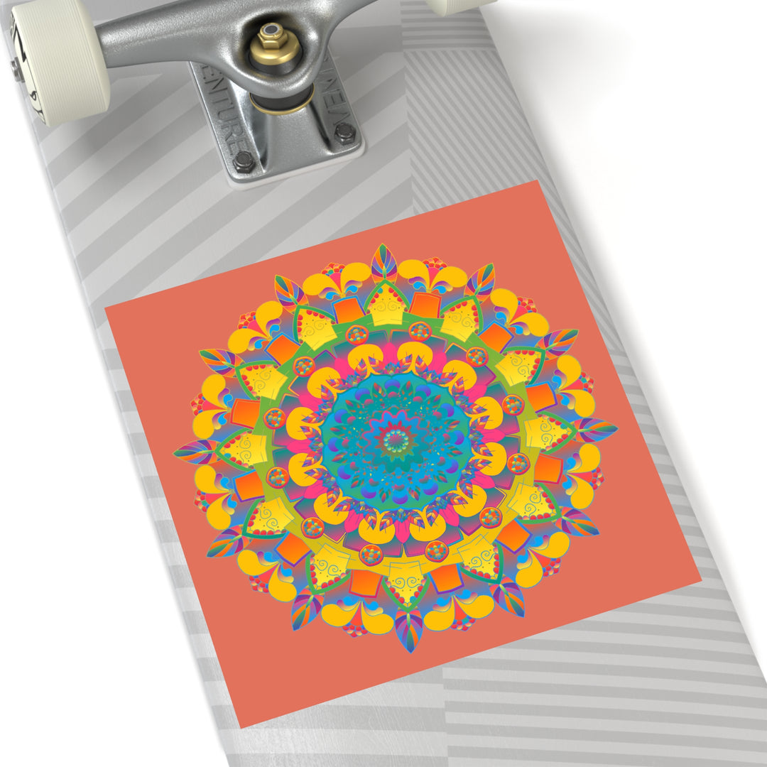 Hand-Drawn Mandala Laminate Stickers – Gold, Red, and Green on Terracotta