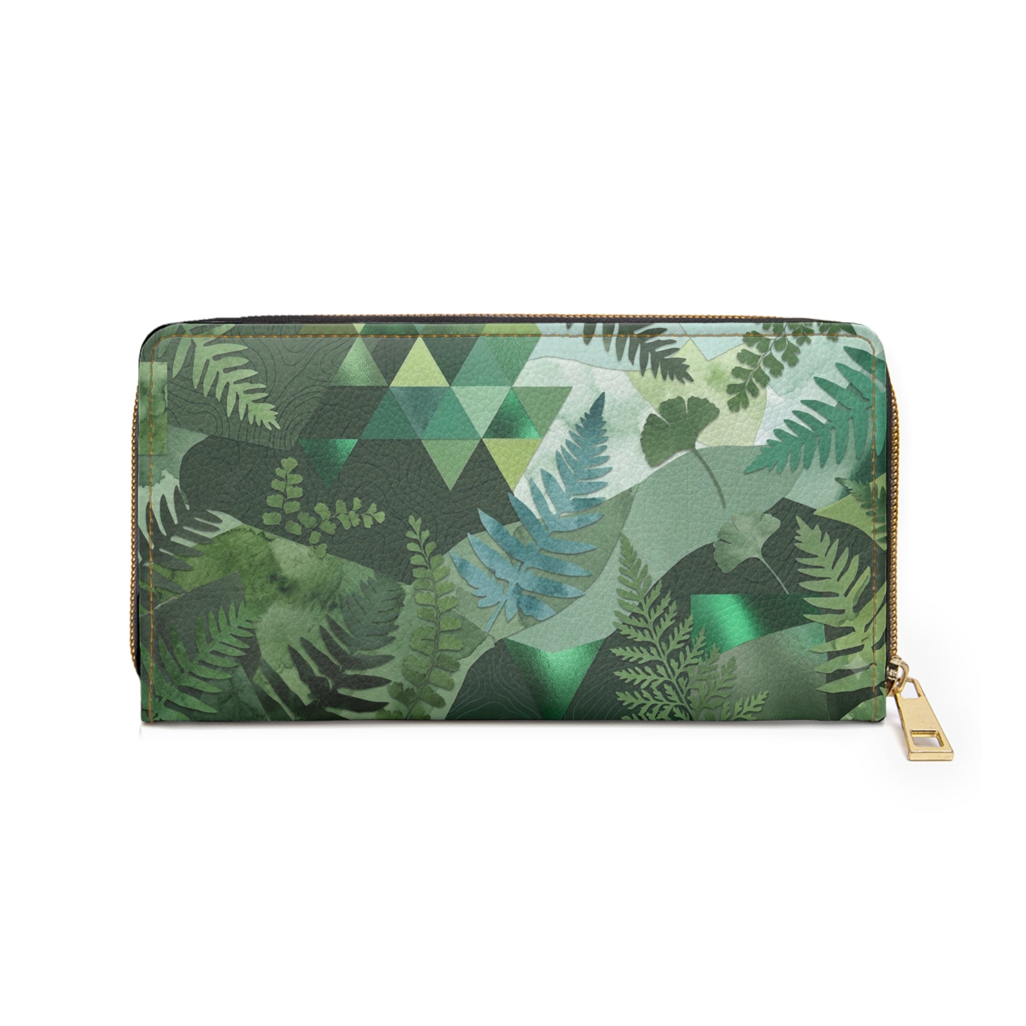 Green Fern Zip Wallet — Botanical Geometric Zippered Wallet