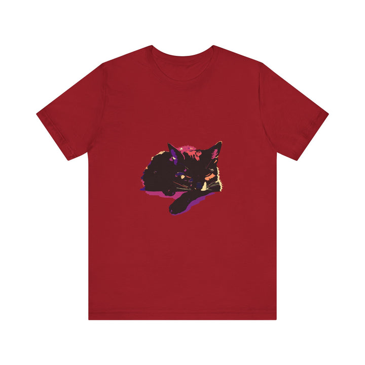 Black Cat Mystery - Colorful Sleep T-Shirt: A cozy, stylish shirt with a vibrant and mysterious cat design, perfect for a good night's sleep