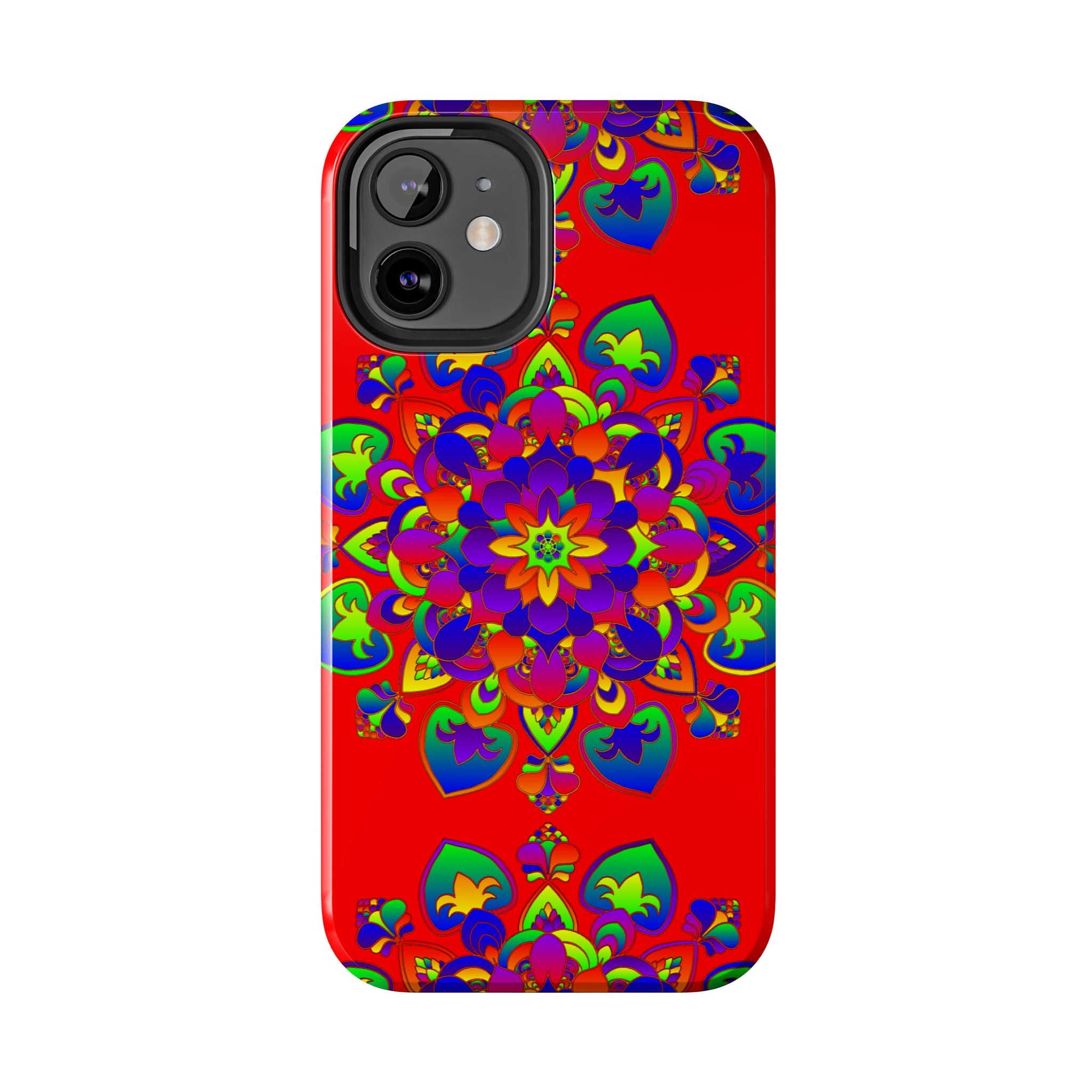 Hand drawn red mandala art phone case with intricate design