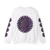 A unisex heavy blend crewneck sweatshirt with a vibrant purple mandala design