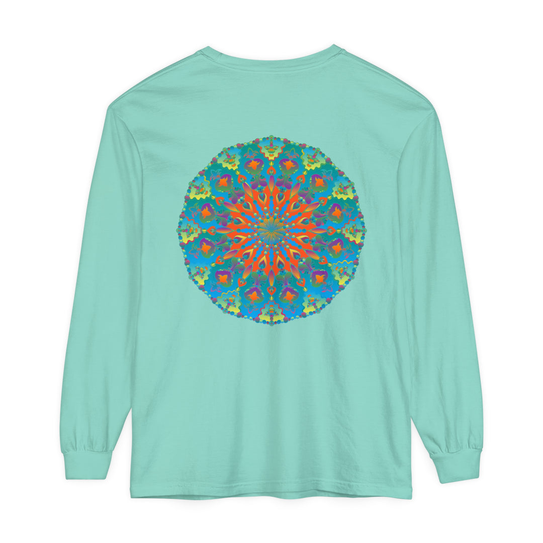 Colorful Rainbow Mandala Long Sleeve T-Shirt with intricate design and vibrant hues