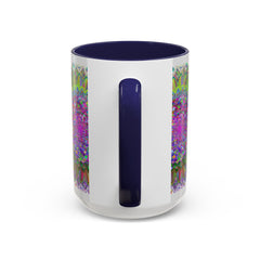 Colorful and ornate mandala design on a grey ceramic mug