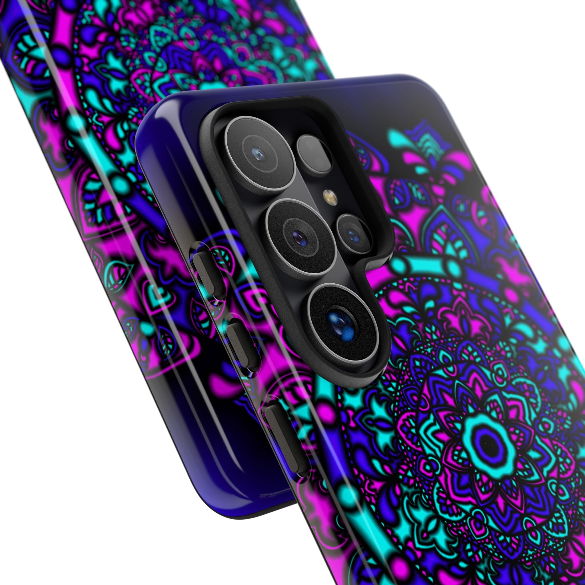 Mandala Neon Phone Case — Purple & Teal Protective Tough Case