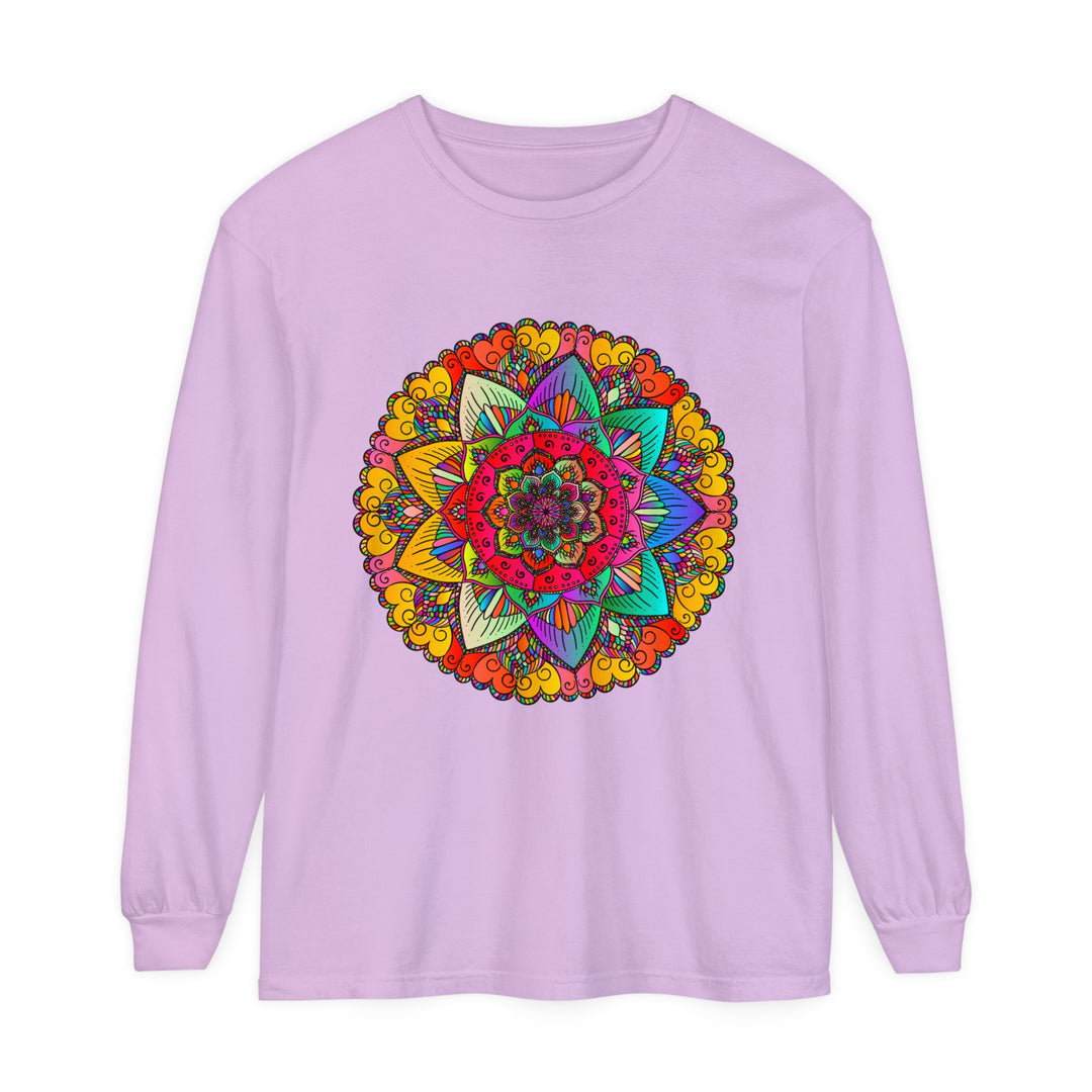 Vibrant Mandala Unisex Long Sleeve T-Shirt featuring a colorful, intricate mandala design