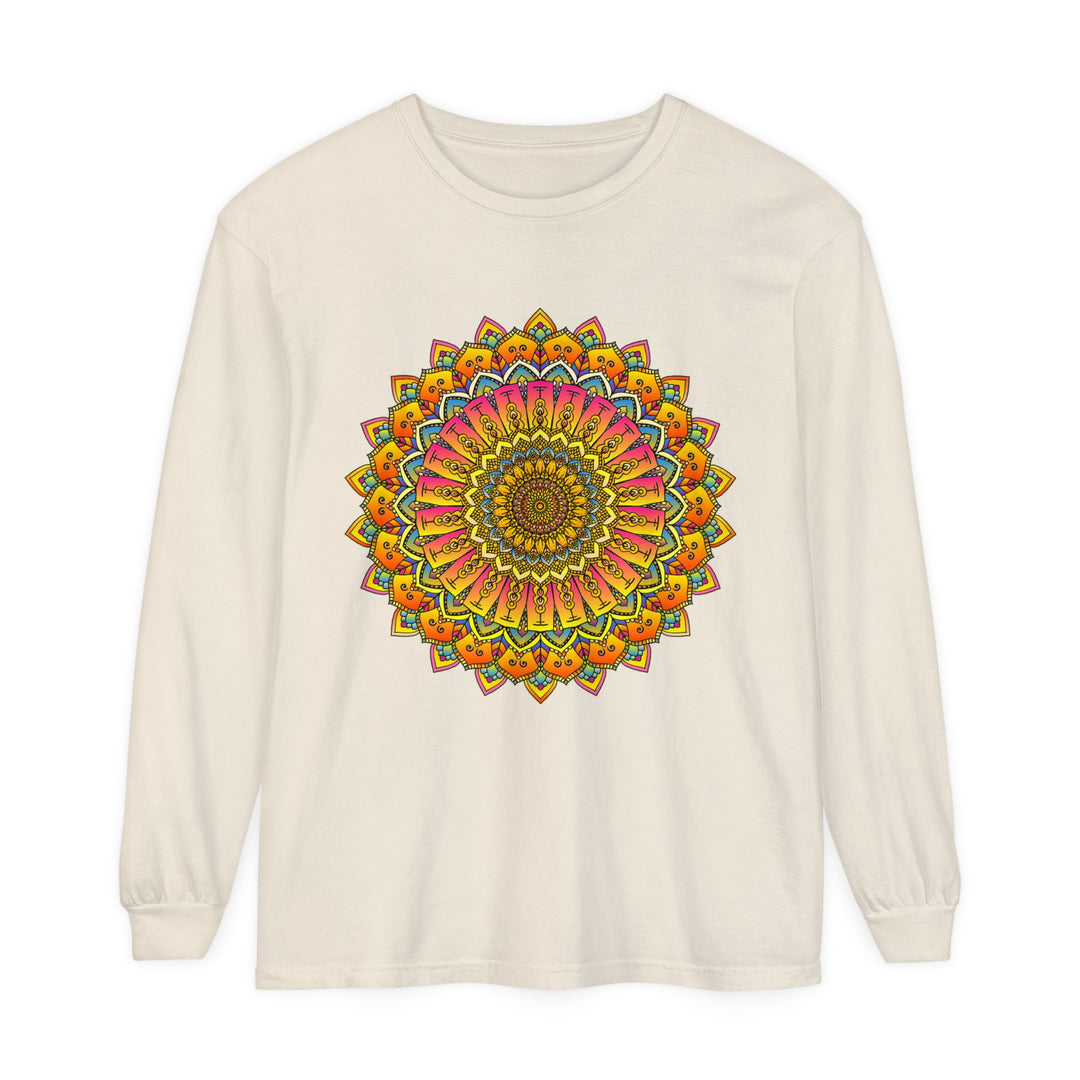 Unisex long sleeve t-shirt with a unique and vibrant mandala design