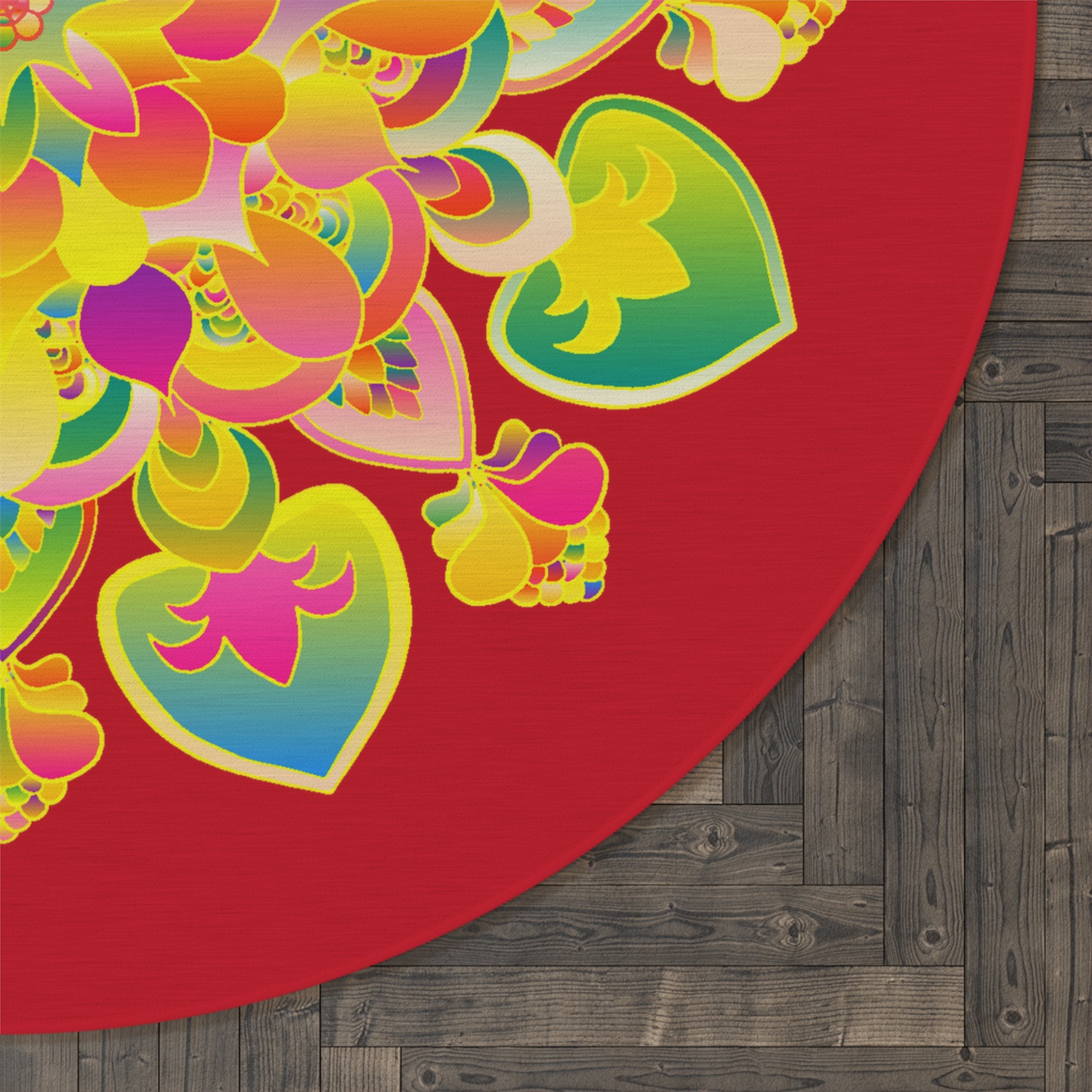 Bohemian Floral Mandala Round Rug — Colorful Yoga & Meditation Mat