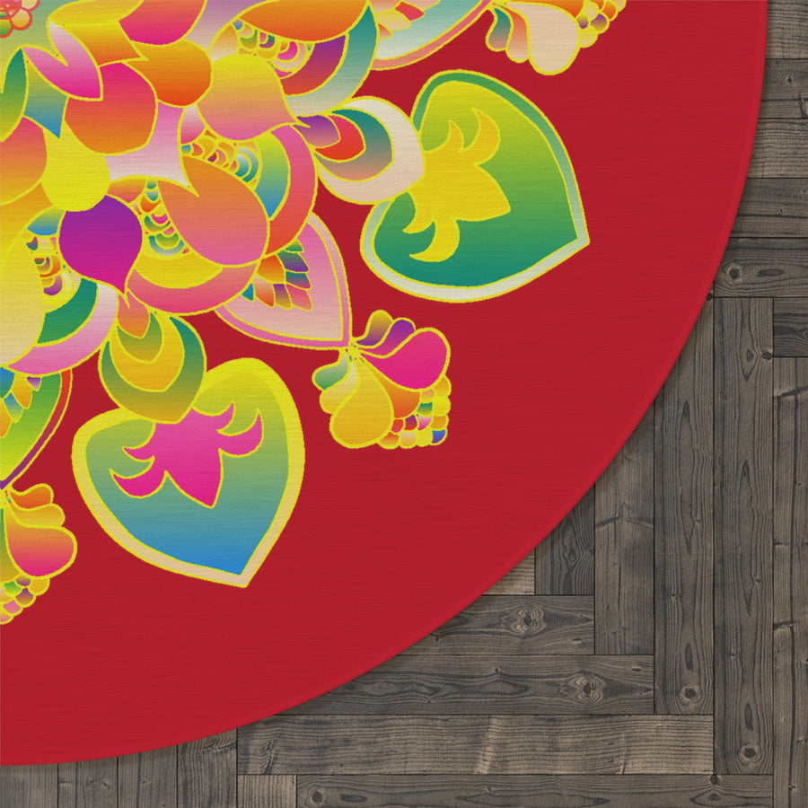 Bohemian Floral Mandala Round Rug — Colorful Yoga & Meditation Mat