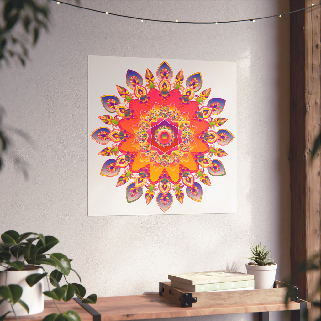 Vibrant Floral Mandala Fine Art Poster — Boho Wall Decor for Living Room & Meditation