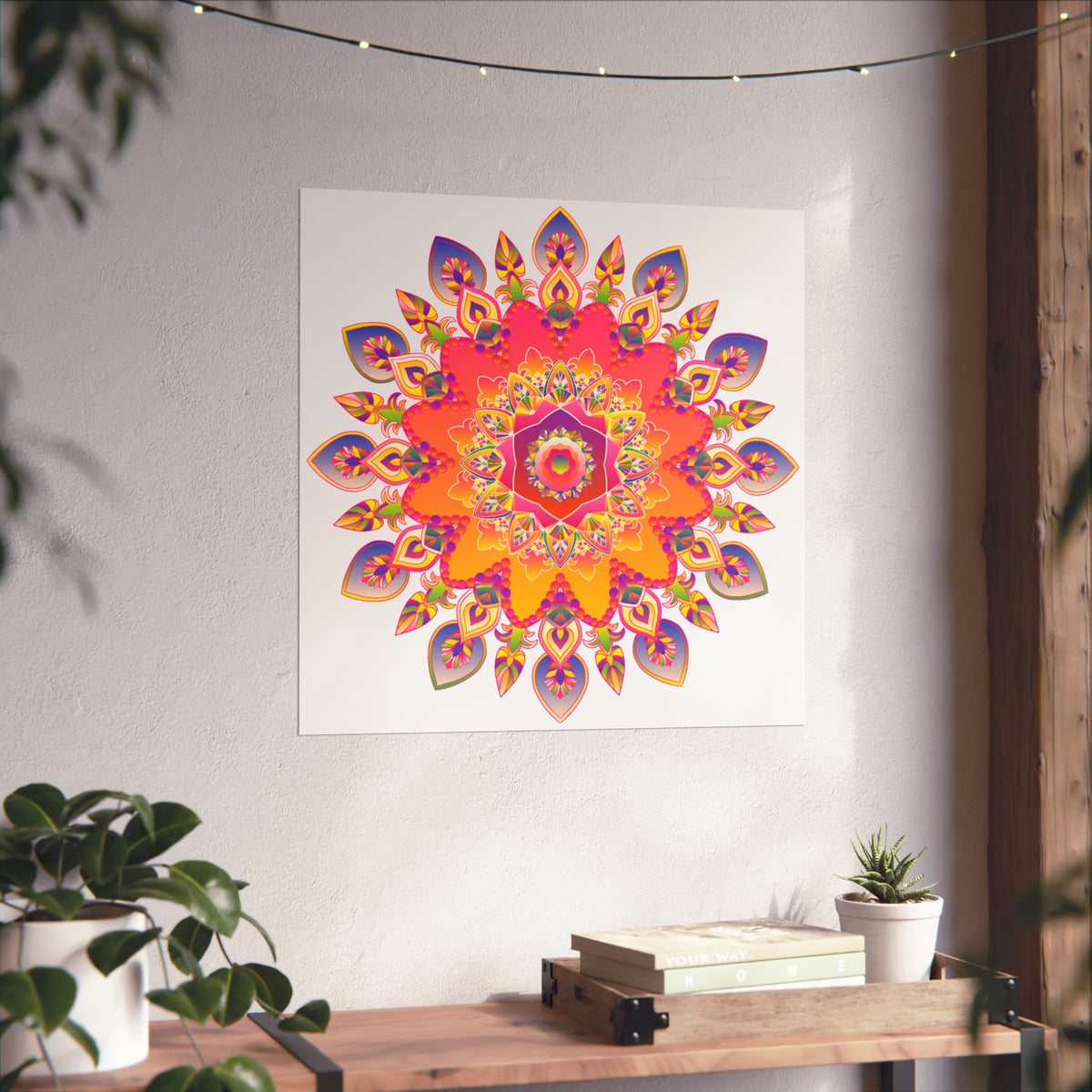 Vibrant Floral Mandala Fine Art Poster — Boho Wall Decor for Living Room & Meditation