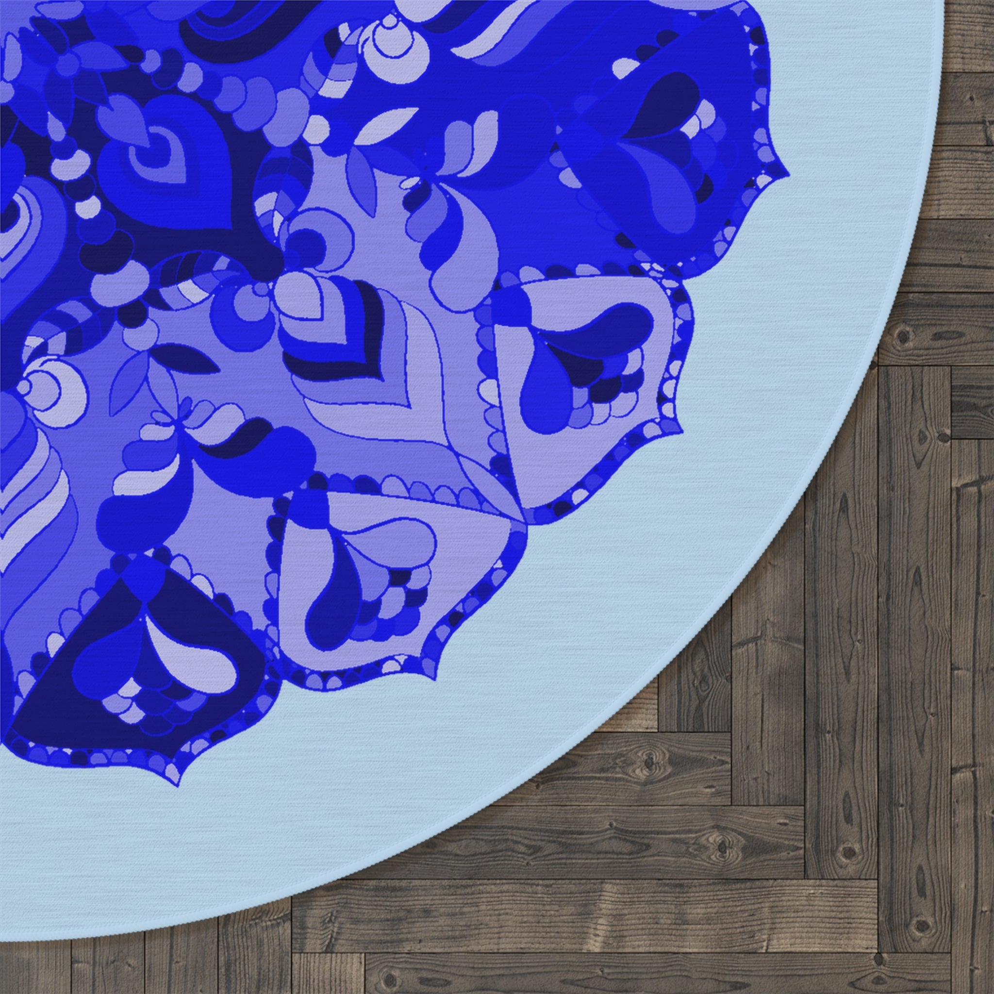 Blue Mandala Round Rug — Bohemian Decorative Floor Mat for Living Room, Bedroom, Meditation