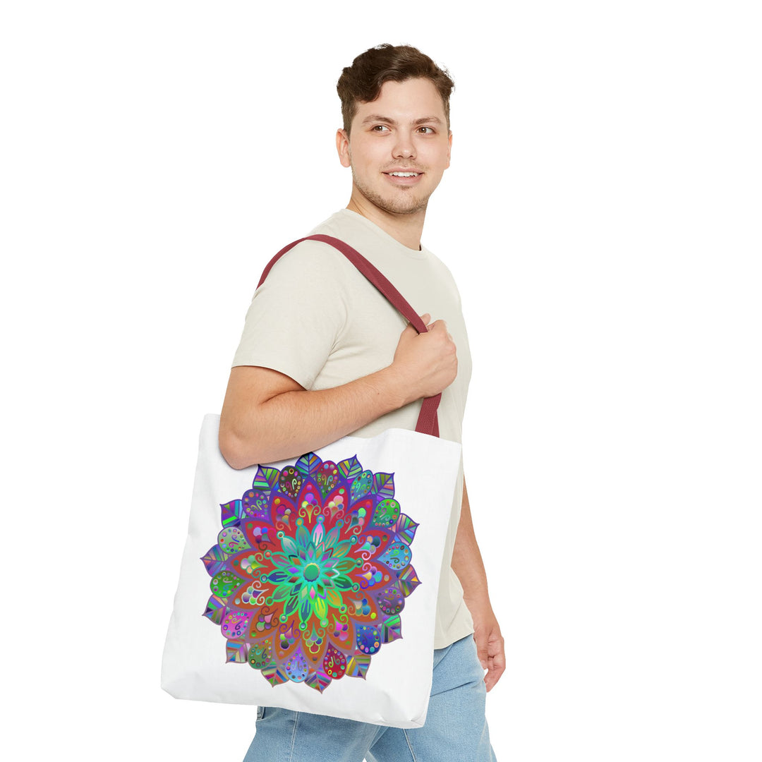 Vibrant and intricate mandala design tote bag with colorful patterns