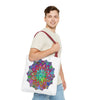 Vibrant and intricate mandala design tote bag with colorful patterns