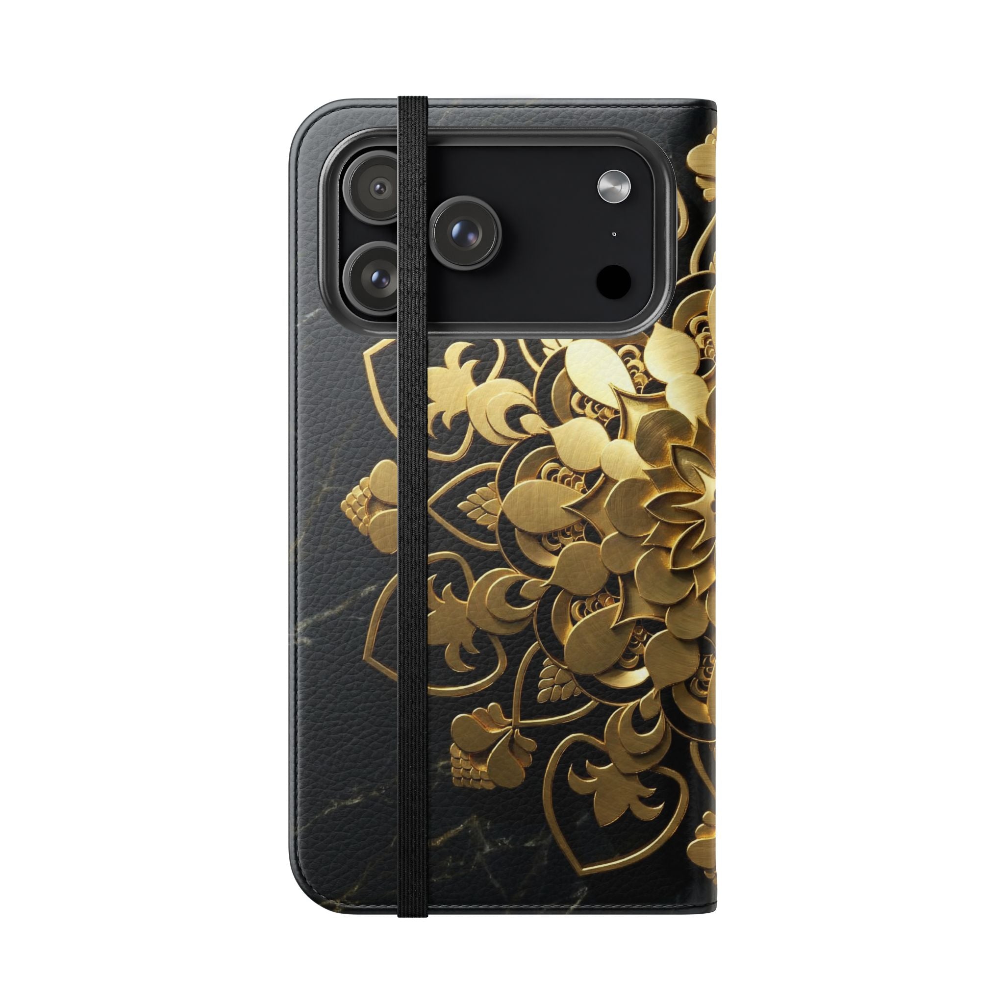 Gold Mandala Flip Phone Case – Luxury Floral Wallet Cover