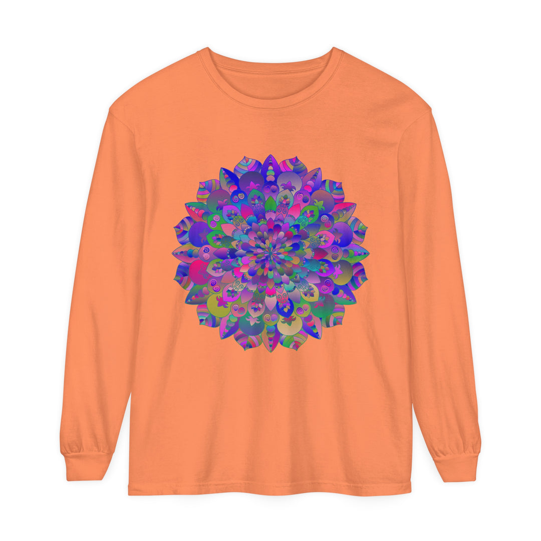 Colorful, eye-catching long sleeve t-shirt with a vibrant mandala design