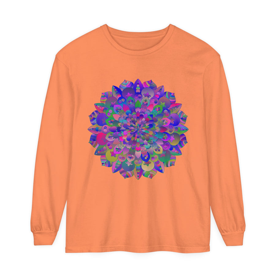 Colorful, eye-catching long sleeve t-shirt with a vibrant mandala design