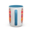 Vibrant and colorful mandala art mug on a grey background, perfect for adding a touch of artistic flair to your morning routine