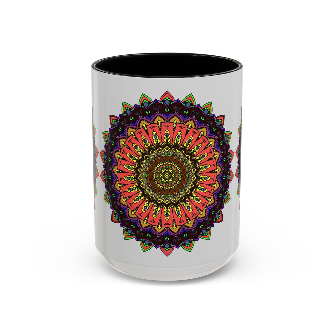 Colorful and spiritual mandala art mug featuring intricate, vibrant designs