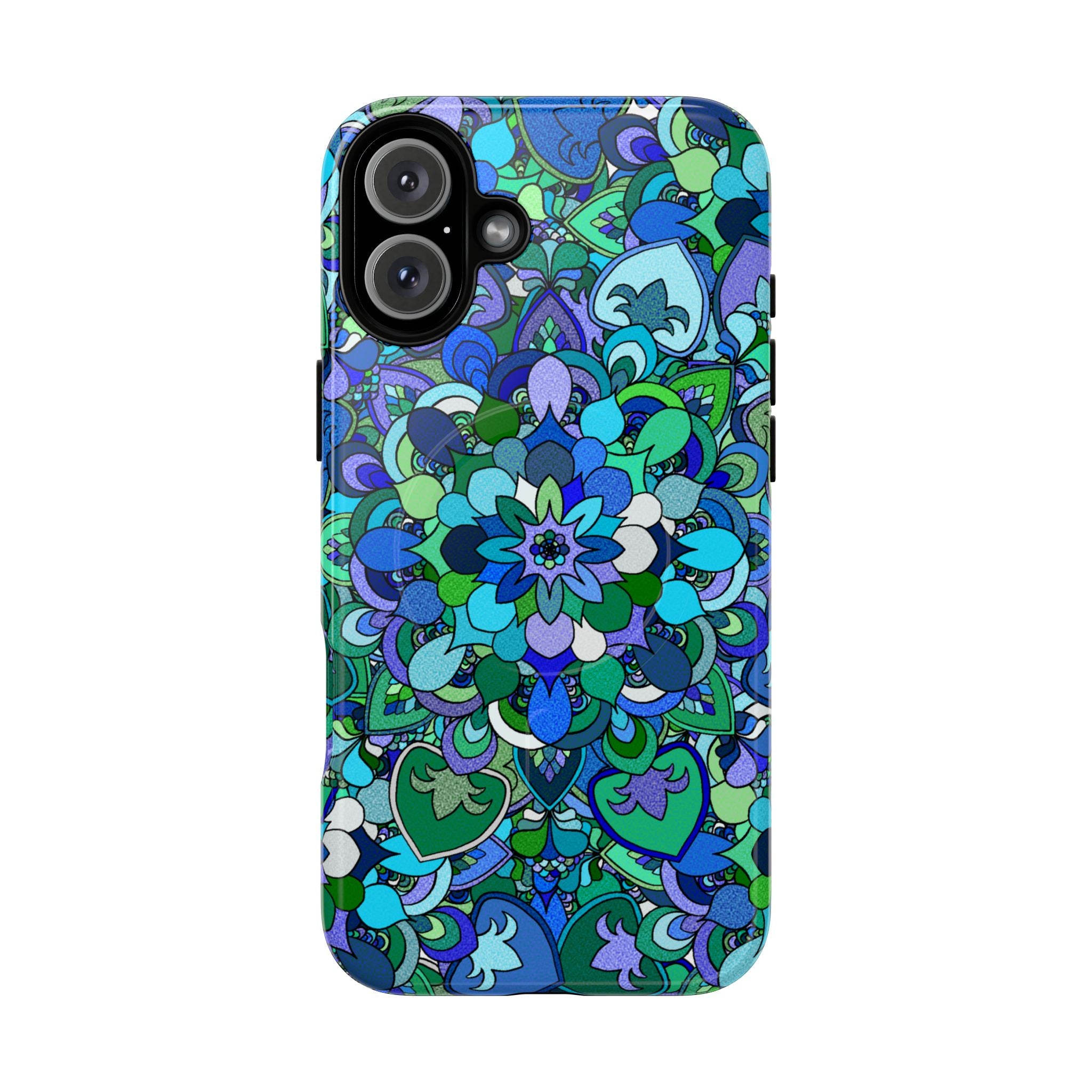 Cover Rigida Magnetica per Telefono con Mandala Floreale — Motivo Blu Verde