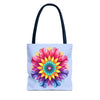 Colorful and intricate rainbow mandala tote bag with vibrant design and durable material