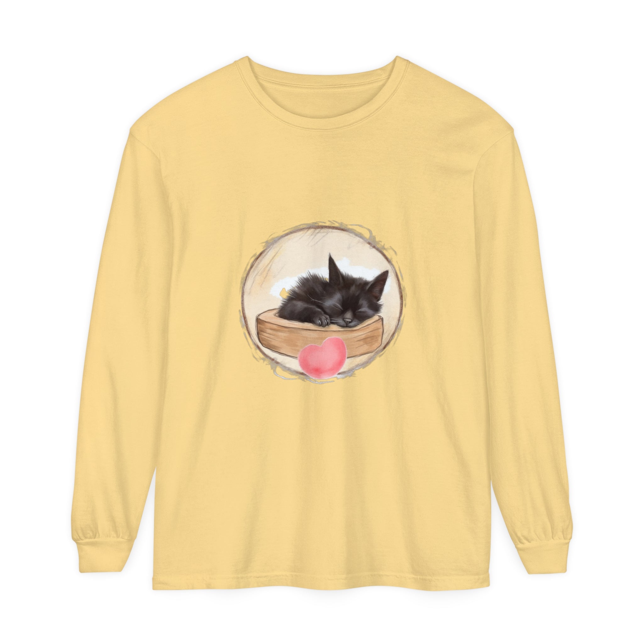 A cozy unisex t-shirt featuring an adorable sleeping kitten design perfect for bedtime