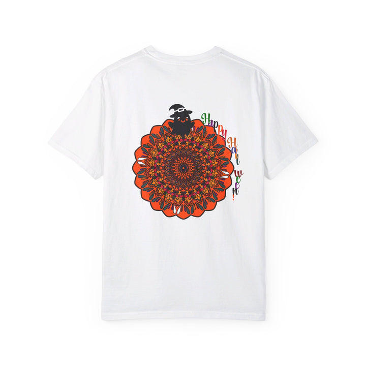 Handmade unisex t-shirt featuring a pumpkin mandala design for Halloween