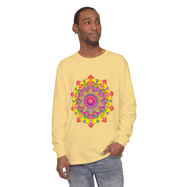 Colorful and intricate mandala design long sleeve t-shirt for a vibrant look