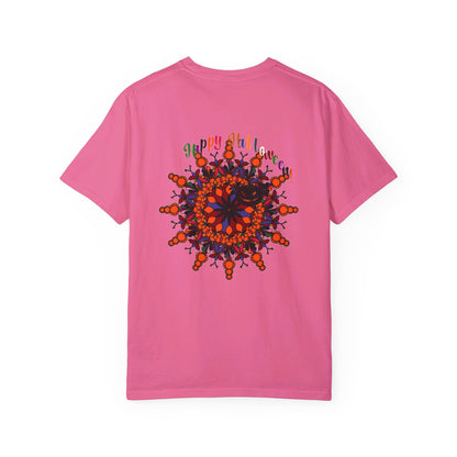 Unisex Halloween Mandala T-shirt featuring handmade Pumpkin Mandala Art on a garment-dyed Tee