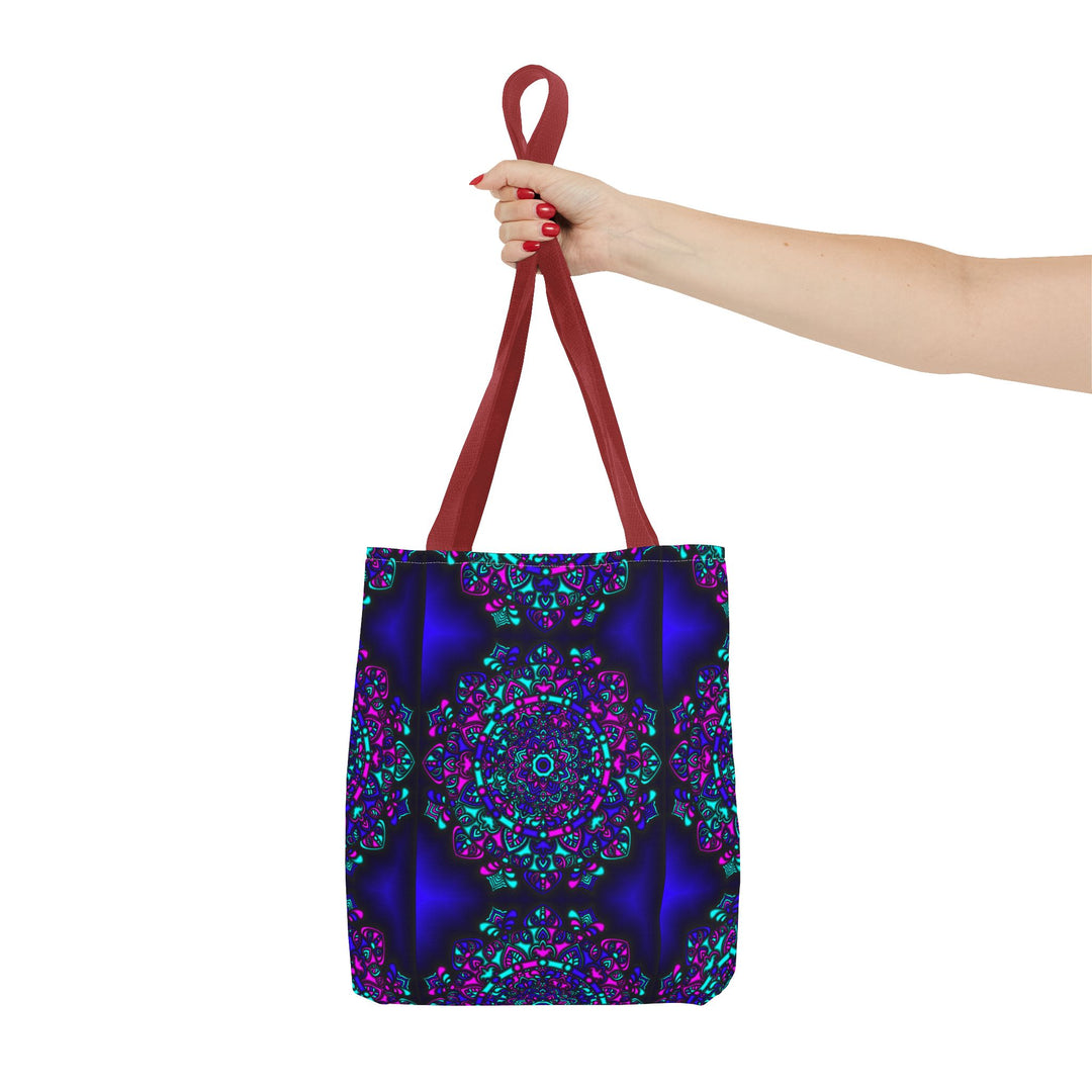 Kaleidoscope Mandala Tote Bag — Vibrant Neon Floral Pattern