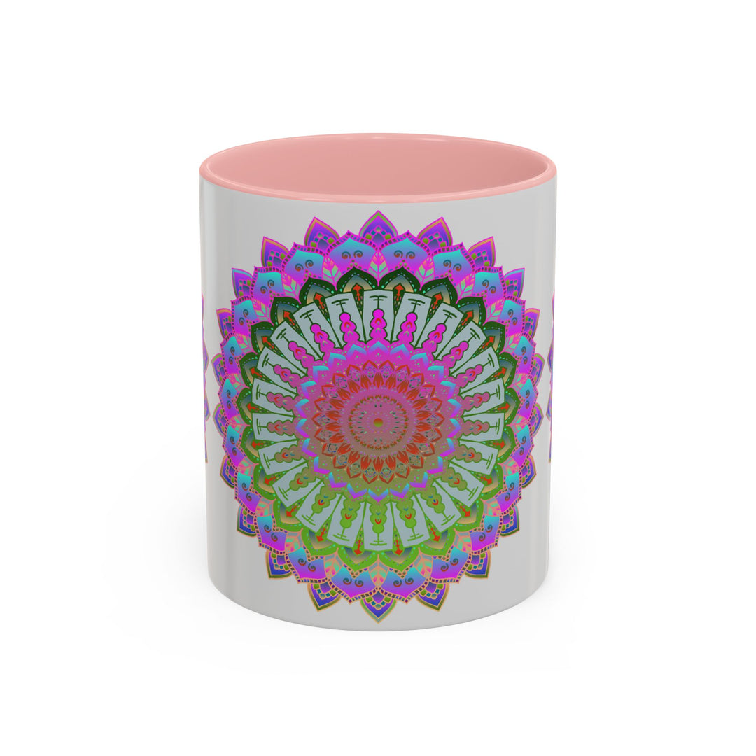 Intricately designed mandala art mug with vibrant and colorful patterns