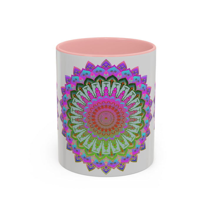 Intricately designed mandala art mug with vibrant and colorful patterns