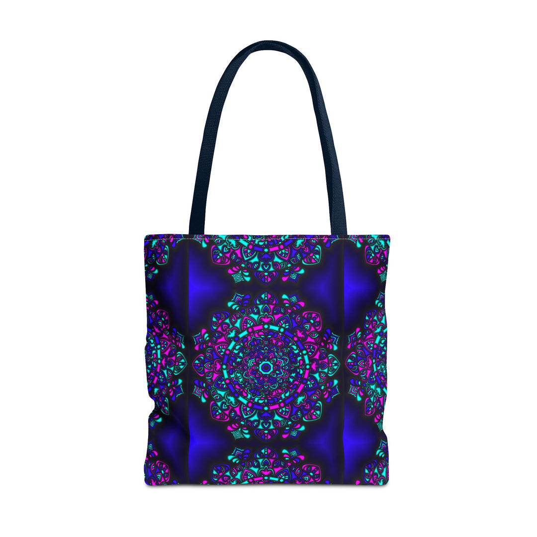 Kaleidoscope Mandala Tote Bag — Vibrant Neon Floral Pattern