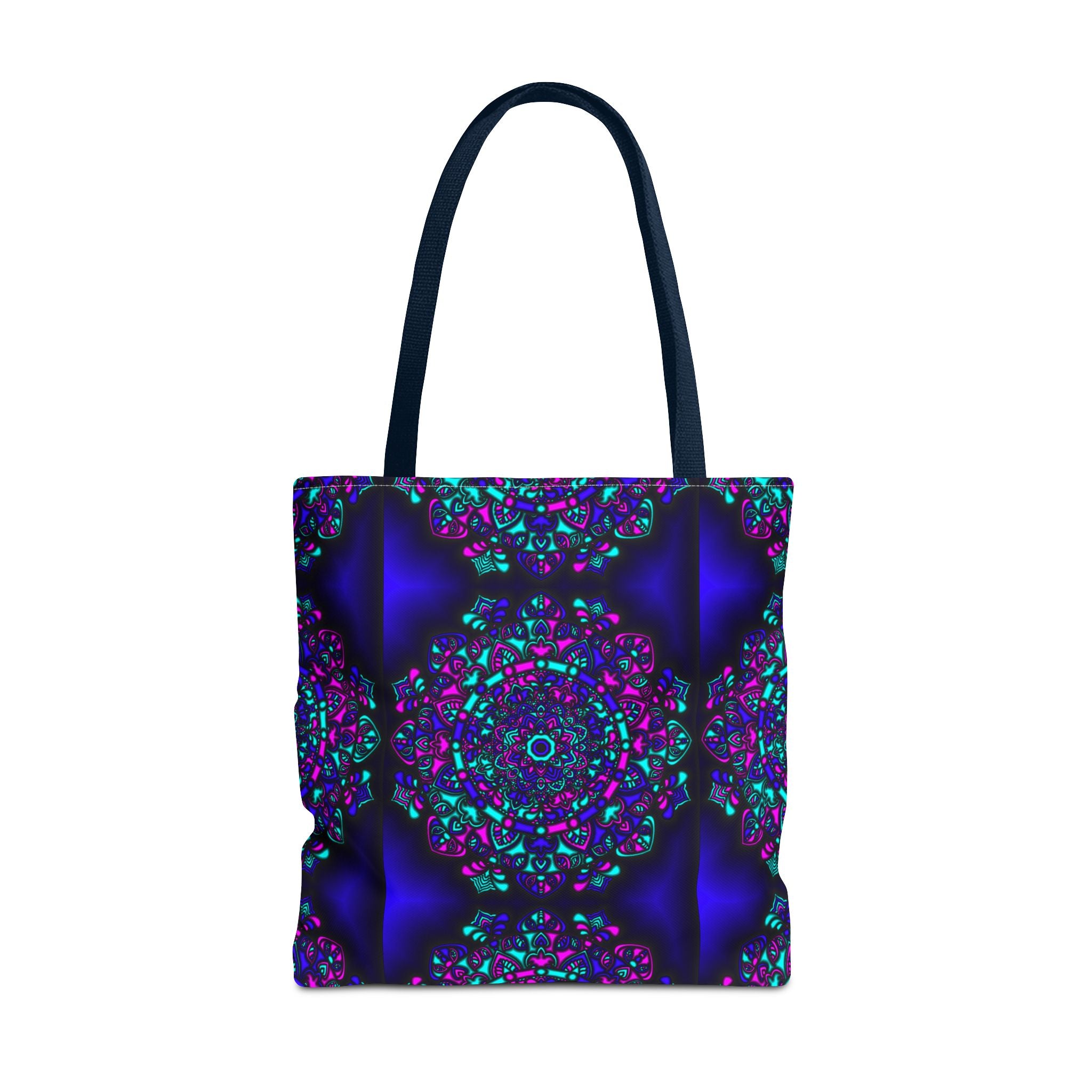 Kaleidoscope Mandala Tote Bag — Vibrant Neon Floral Pattern