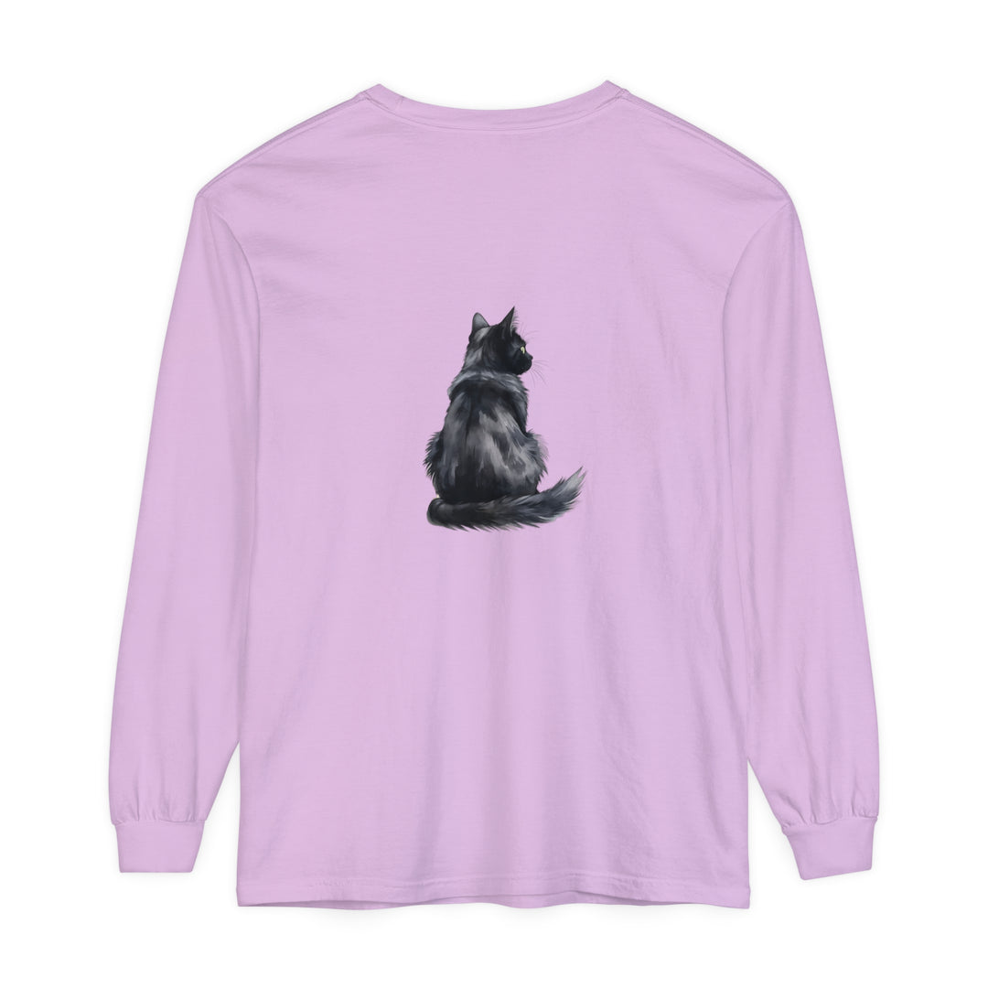 Black Cat Watercolor Long Sleeve T-Shirt with vibrant watercolor design