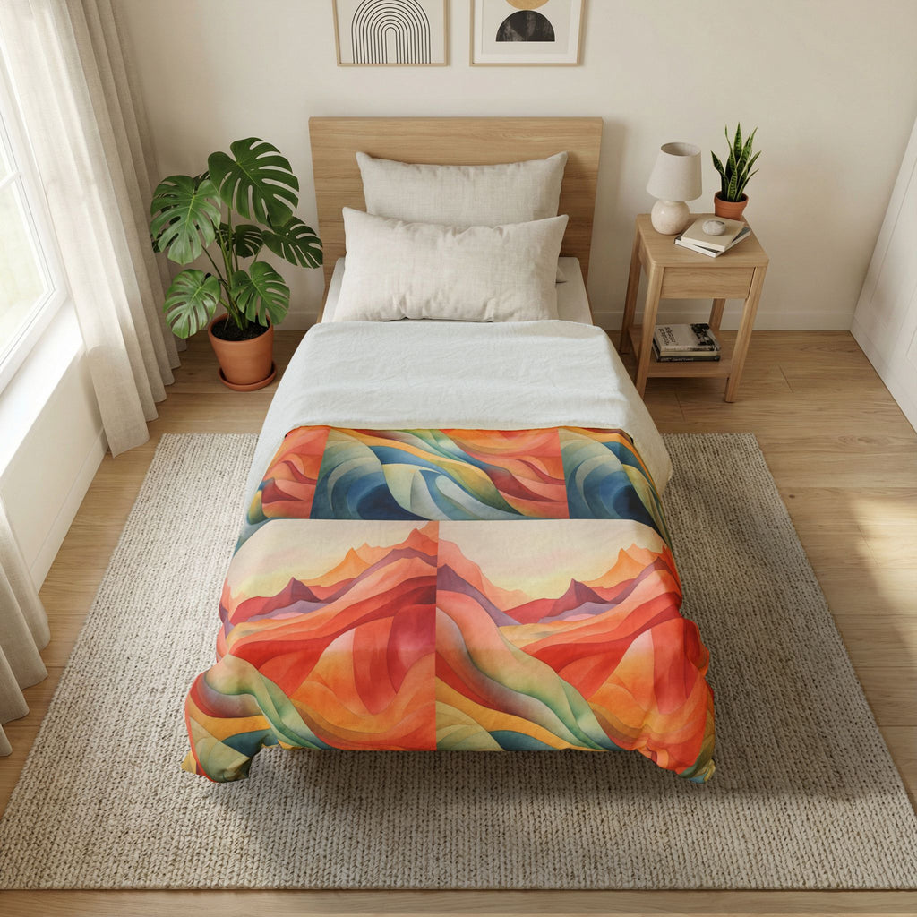 Abstrakter Bettbezug „Sonnenuntergangswellen“ aus Baumwolle