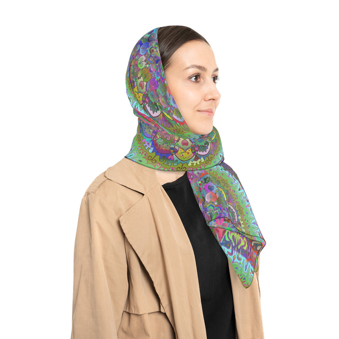 Kaleidoscope Floral Square Scarf — Vibrant Psychedelic Pattern