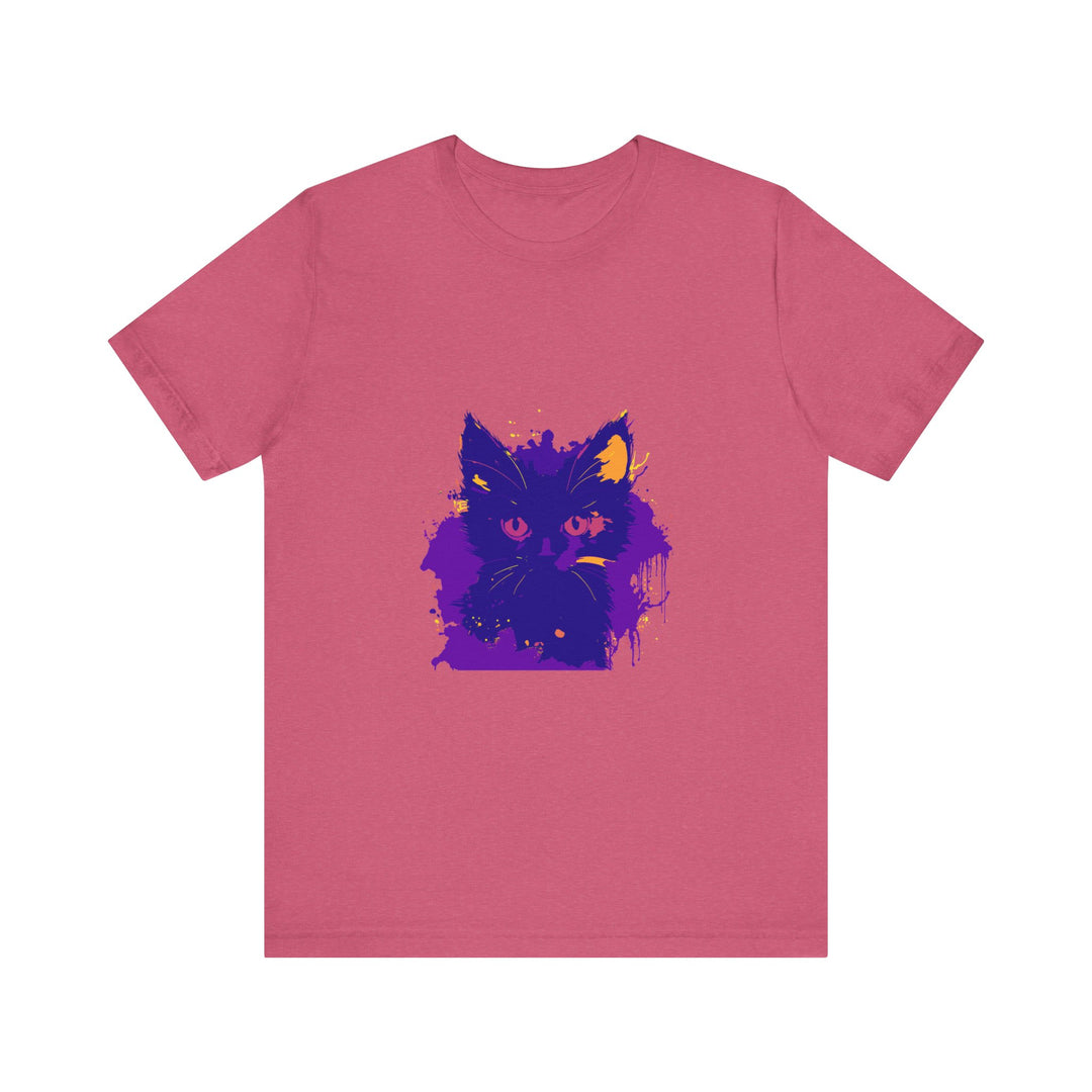 Whimsical Blue & Pink Cat T-Shirt with Playful Feline Design and Soft Cotton Fabric