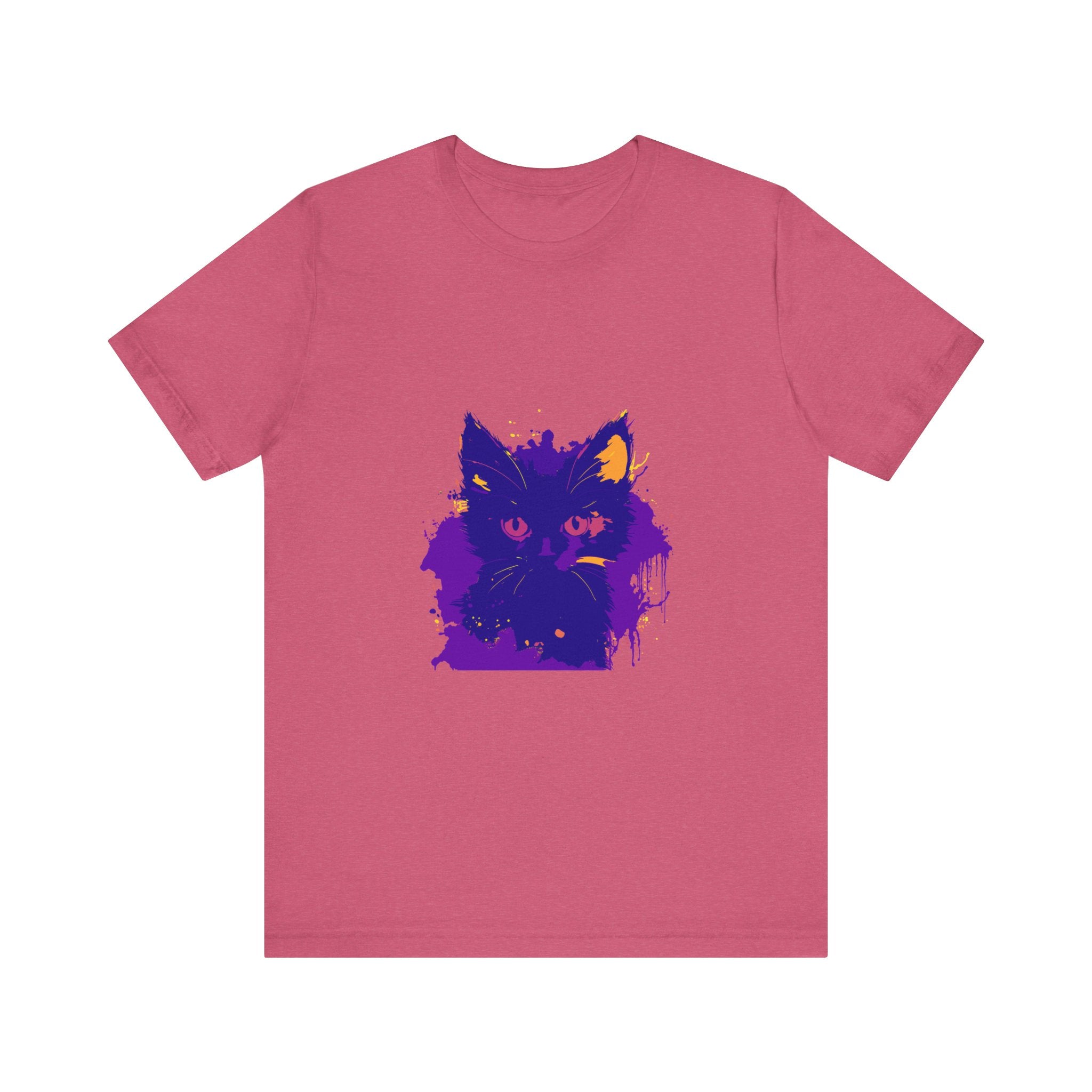 Whimsical Blue & Pink Cat T-Shirt with Playful Feline Design and Soft Cotton Fabric