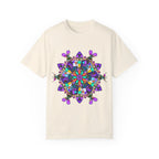 Unisex mandala t-shirt made from 100% ring-spun cotton, hand-drawn mandala art, and garment-dyed for extra comfort